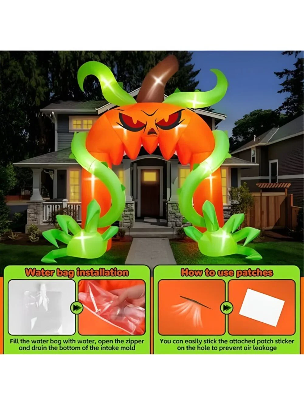 12FT Halloween Archway Inflatables, Giant Pumpkin Arch Inflatable